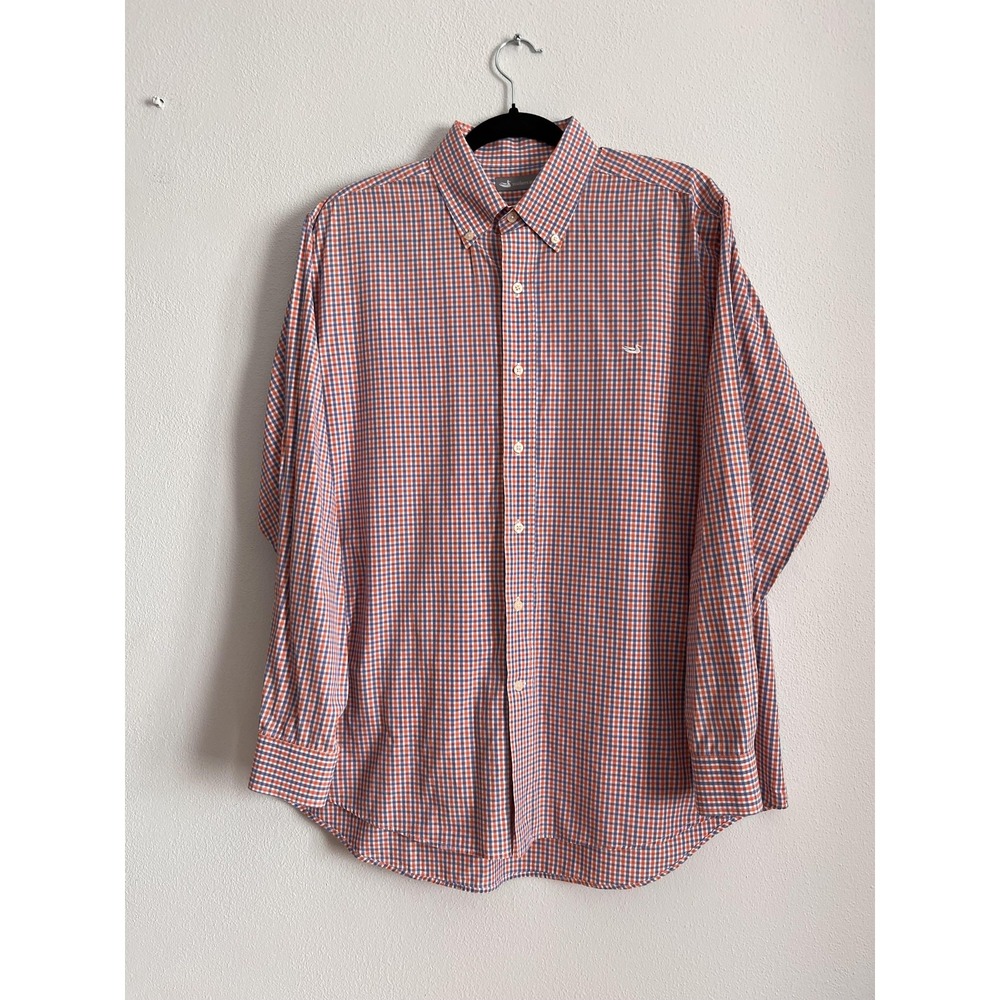Southern Marsh Shirt Mens Medium Orange Check Button Up Long Sleeve Casual